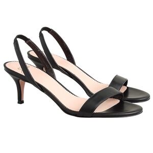 J.Crew Black Leather Slingback Kitten Heels Sandals Made in Italy AN915 Size 11